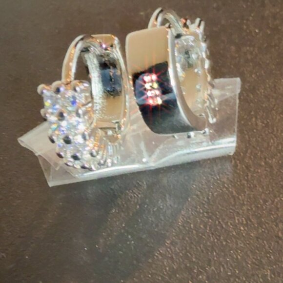 Sterling Silver 925 Crystal Huggie Hoop Earrings Fashion Jewelry - Picture 3 of 4